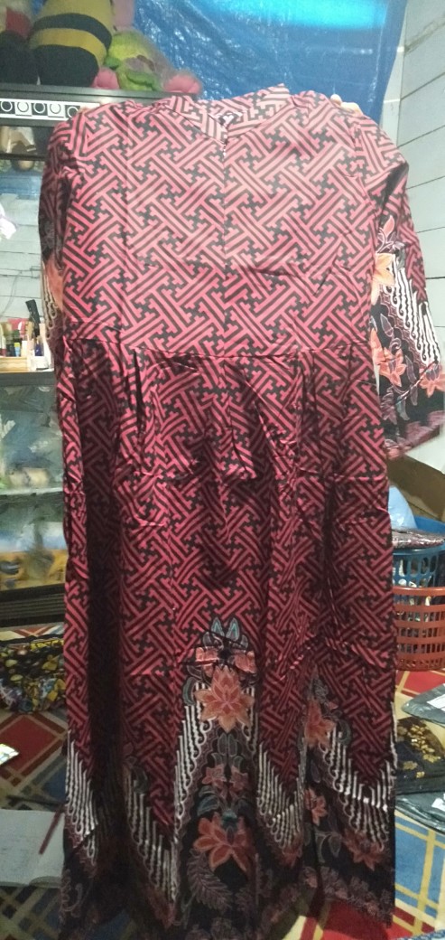 Batik Couple Keluarga Sania Ruffle Ori Ndoro Jowi Dnt Motif Pagar Bunga Merah