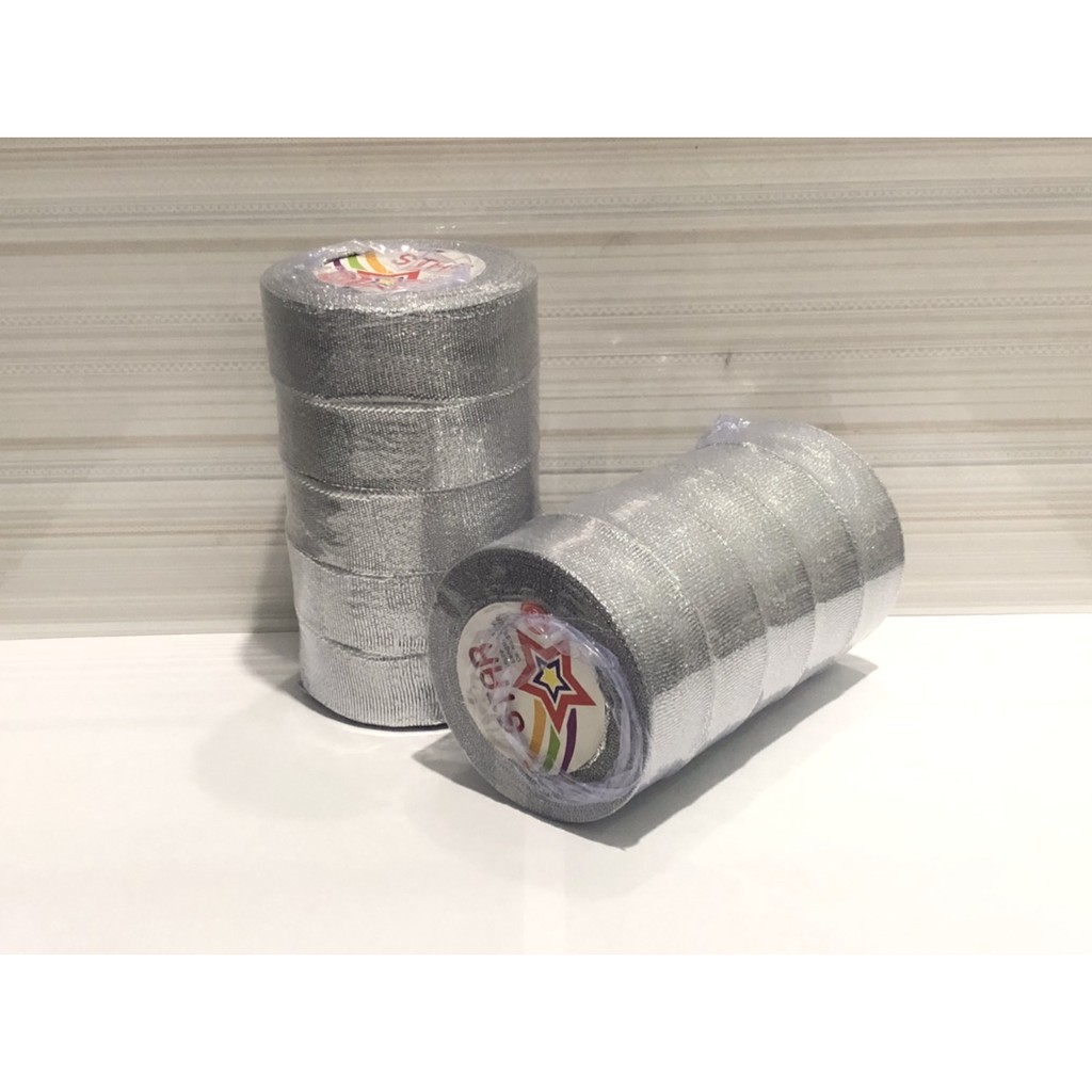 

Pita perak metalik 1” / pita emas metalik 2.5 cm glitter metallic ribbon isi 10 roll