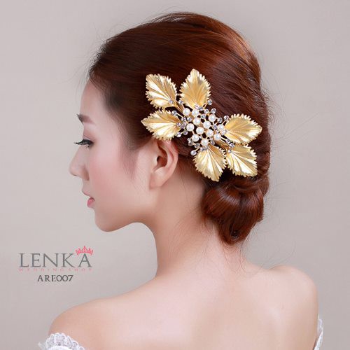 [BISA COD] BRIDAL AKSESORIS RAMBUT PESTA WEDDING JEPIT MUTIARA GOLD ARE007