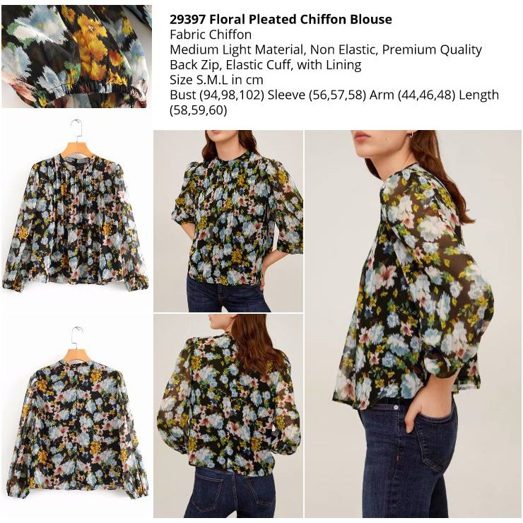29397 Floral Pleated Chiffon Blouse