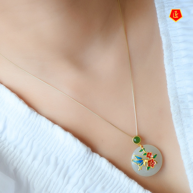 [Ready Stock]Hetian Jade Safety Bucket Pendant Female Flower Blooming Weight Fashionable and Elegant