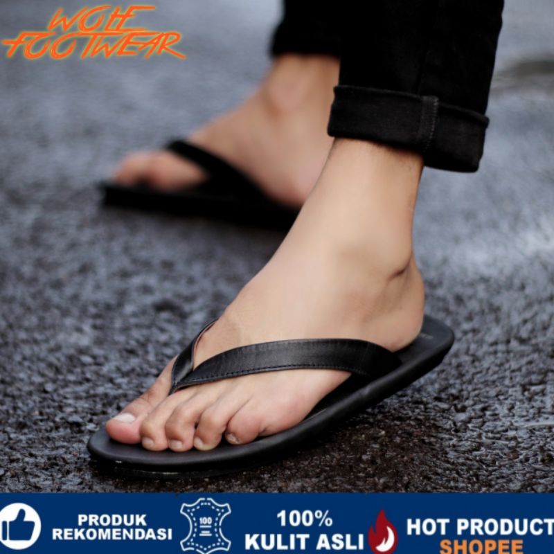 WALLET BLACK Sandal pria kulit asli cevany original handmade sandal jepit kulit pria bisa COD