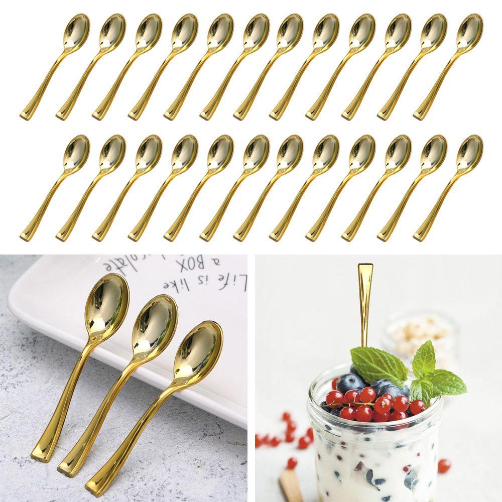 Preva 24PCS Sendok Mini Set Sekali Pakai Menirukan Logam Sendok Garpu Dessert Spoon