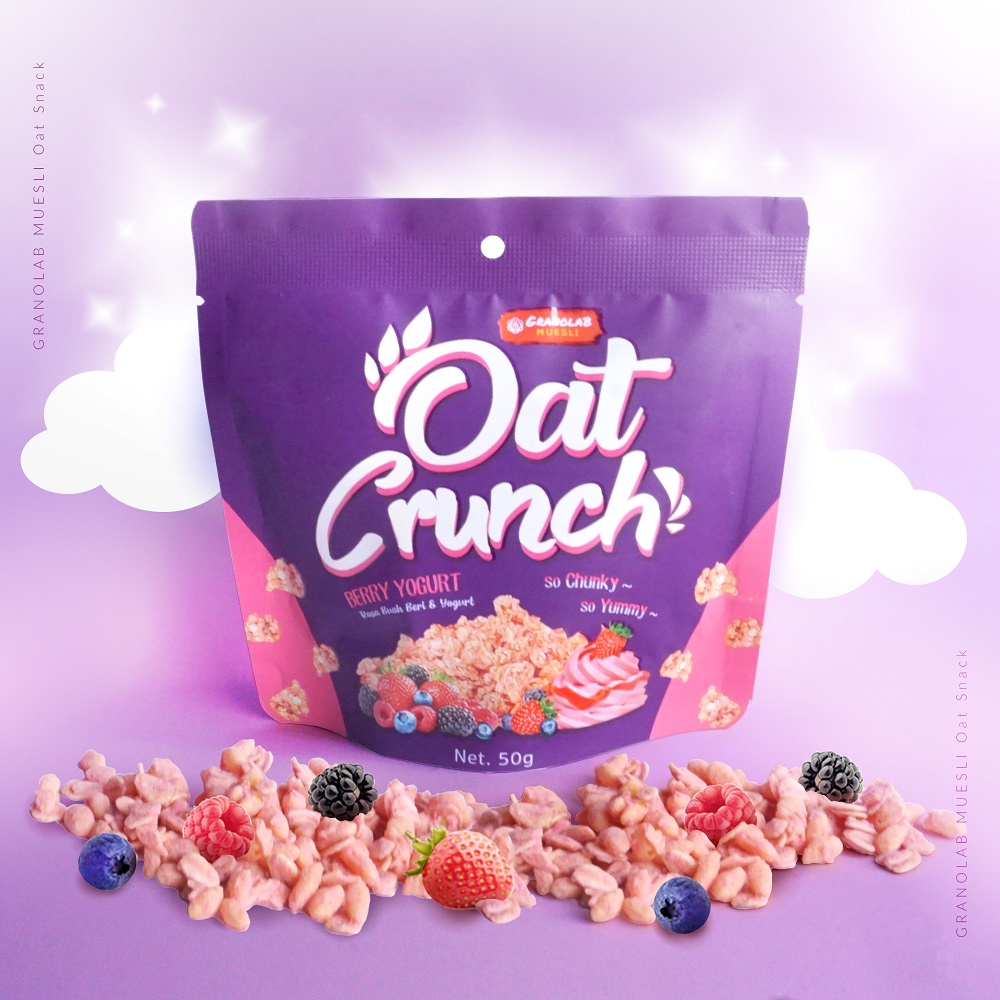 GRANOLAB Oat Crunch 50g - Sereal Sehat - Cemilan Muesli - Berry Yogurt/Cream Cheese Almond/Chocotella/Abon Sapi