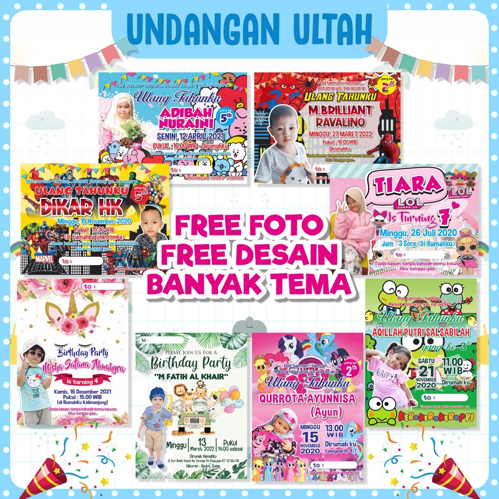 

Undangan Ulang Tahun Custom Foto 10x7,5 Free Plastik