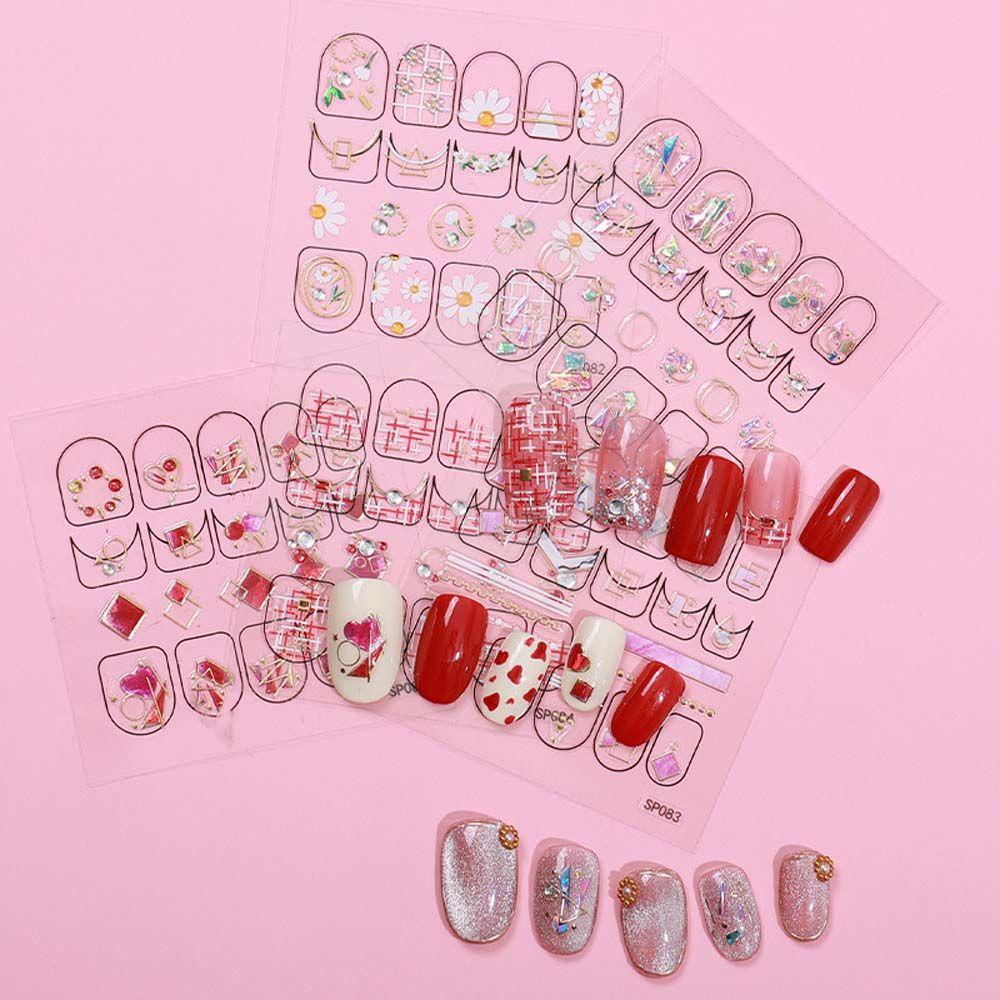 [Elegan] Aurora Stiker Kuku Wanita Fashion Pola Tidak Teratur Flamingo Bunga Nail Art Dekorasi