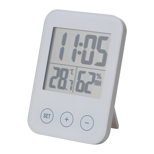 SLATTIS Jam dengan hygro-/thermometer, putih