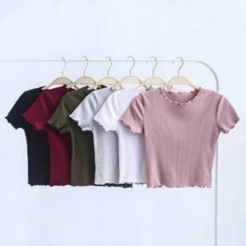 Baju knit rajut kriwil BB 30-55kg tangan pendek crop top Korea style fashion termurah kekinian