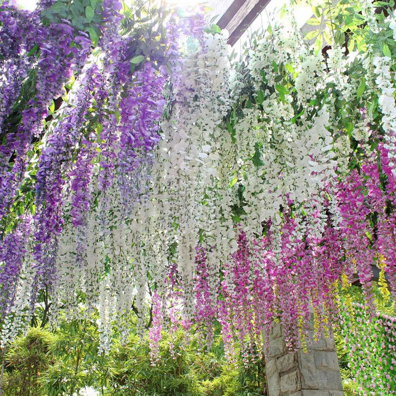 Daun Rambat Plastik Dekorasi Lamaran Bunga Artificial Wisteria Tanaman KB36