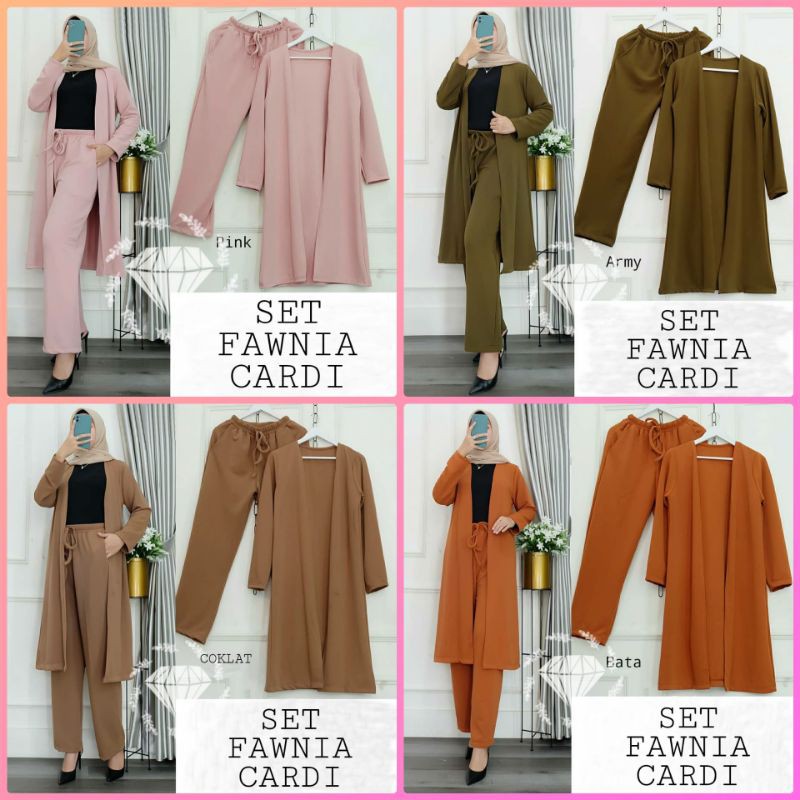 SET FAWNIA STELAN CELANA CARDIGAN FASHION JUMBO BIGSIZE OUTER MOSCREPE ADA VIDEO REAL PICT KR