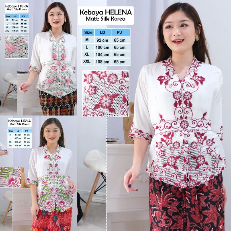 Atasan Kebaya encim modern katun silky import kombinasi brukat bordir lengan 3/4 senada wanita-4