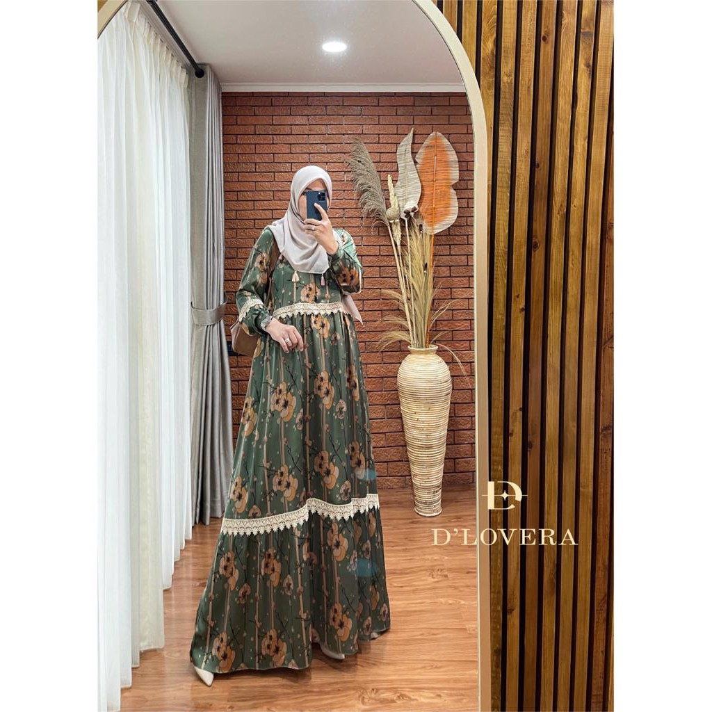 JENNI by D' Lovera ORI Dress Gamis Motif Bunga Mewah Elehan Bahan Jatuh Silk Lace Premium FREE Maske