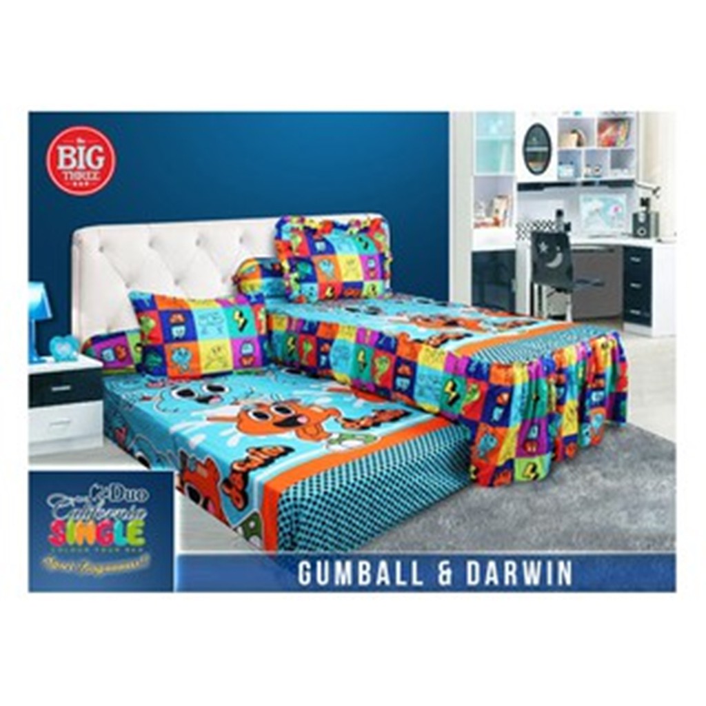 Seprai California Single 120x200cm Motif Anak Gumbal &amp; Darwin Terbaru Kartun