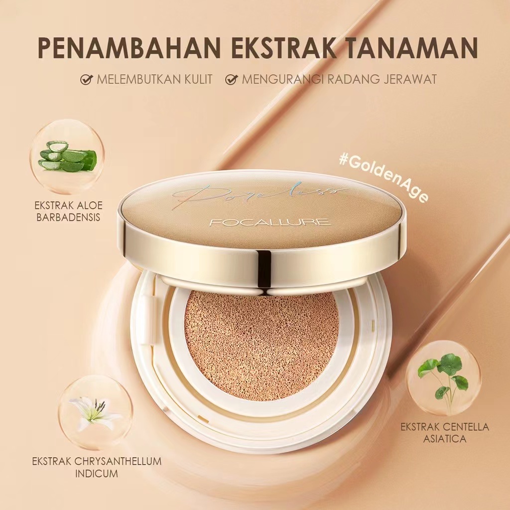[ORI BPOM] FOCALLURE Poreless BB Cushion Foundation Full Coverage Soft Plant Extracts Waterproof Foundation #GoldenAge | FOCALLURE #GoldenAge BB Cushion Waterproof Full Coverage Poreless Foundation Waterproof Matte Compact Powder Facial Makeup | FA198