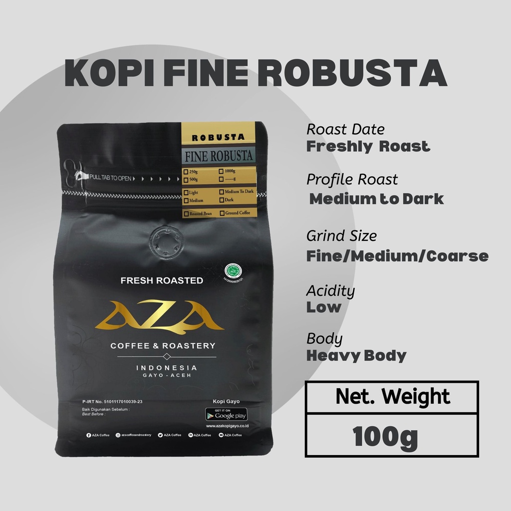 

AZA Coffee-Kopi Robusta Gayo Grade A 100g Kualitas Ekspor