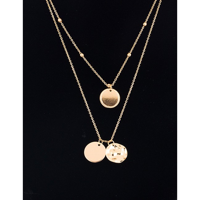 LRC Kalung Fashion Gold Geometric Alloy Irregular Smooth Round Multi-layer Necklace F91793