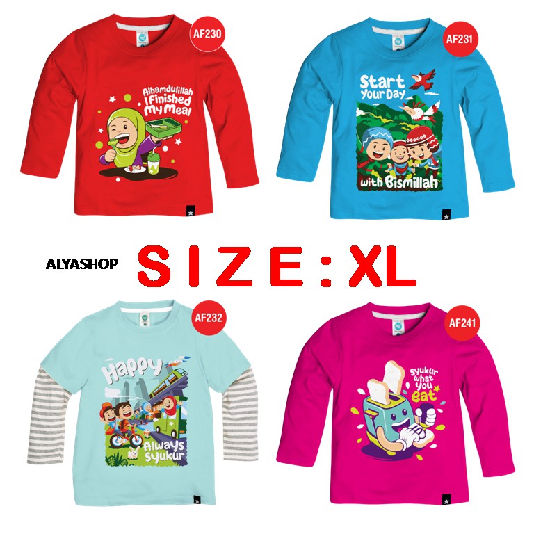 PROMO Kaos Afrakids Lengan Panjang - Kaos Anak Muslim SIZE XL (untuk size S, M, L &amp; XXL ada di etalase yang berbeda)