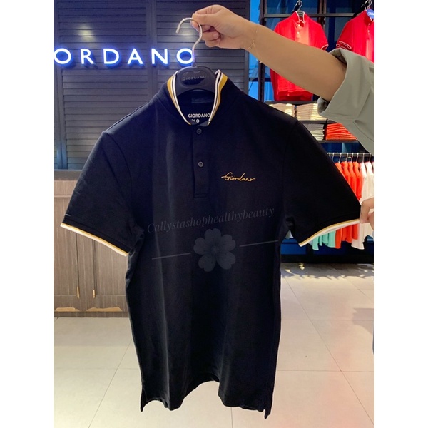 Giordano Polo Shirt Man Lycra Cotton Signature Black New Polo Giordano Size S,M,L,XL,XXL