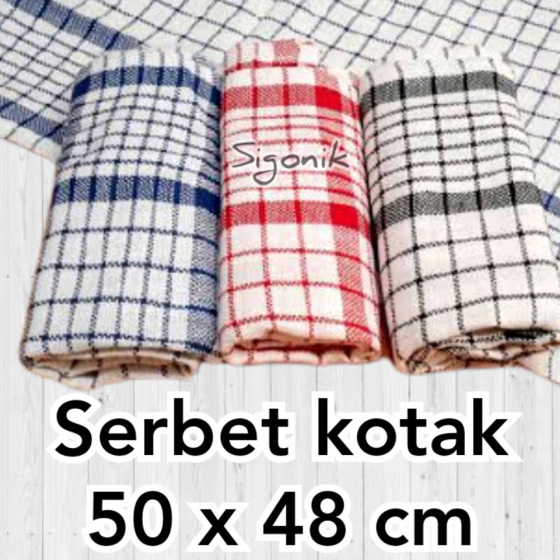 Serbet Motif Kotak Kain Lap Tangan Piring Meja Napkin Towel Topo Majun