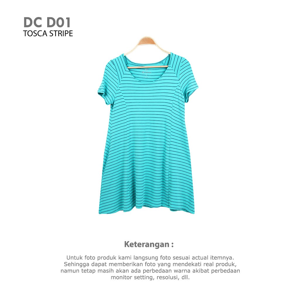 Pakaian Fashion Korea Atasan Dress Wanita Tosca Stripe Cuci Gudang Sisa Eksport Import Harga Murah