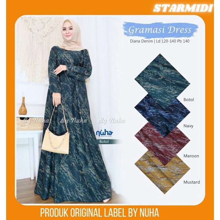 Gramasi Dress Nuha Gamis Jumbo Bahan Calvin Jeans Adem Melar.