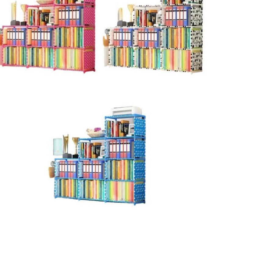 ❀ Rak Buku Portable 3 Sisi Serbaguna 12 Layer 9 Ruang Susun Penyimpanan buku tas boneka sepatu murah