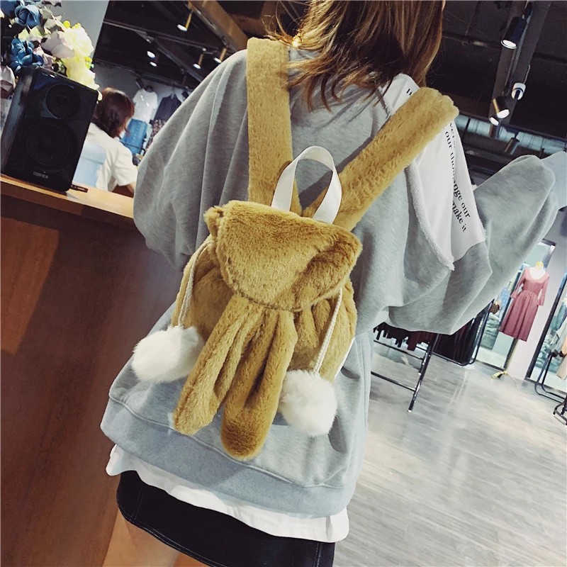 TAS BACKPACK BULU BONEKA LUCU MODEL KELINCI SERUT