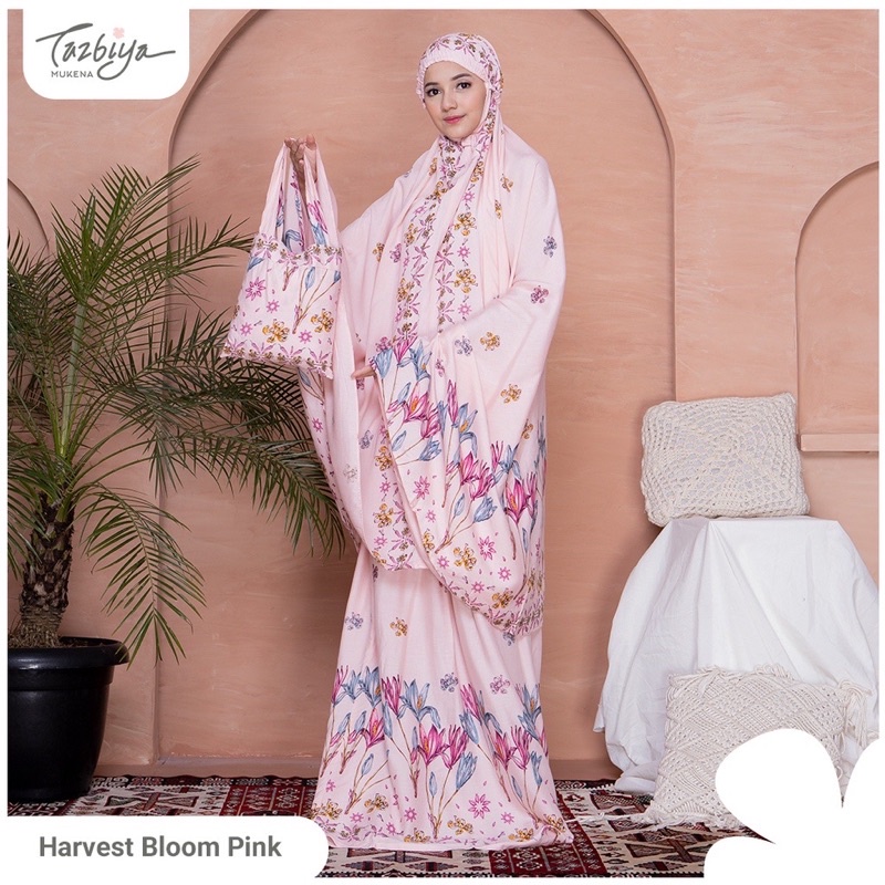 MUKENA TAZBIYA HARVEST BLOOM PINK MUKENA RAYON MUKENA ADEM