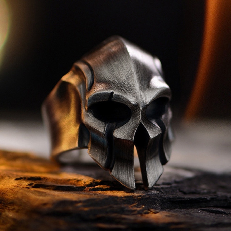 Cincin Titanium Steel Bentuk Tengkorak Gaya Gothic Vintage Punk Untuk Pria