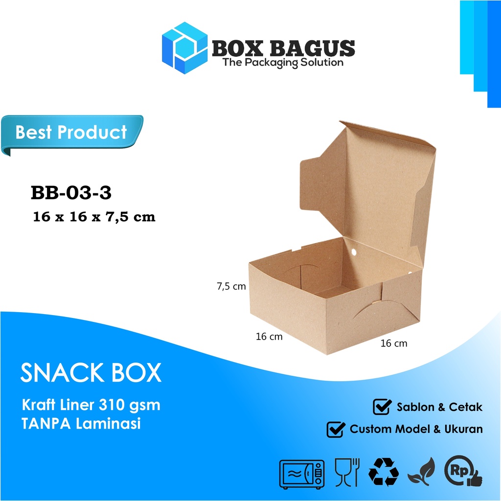 BOX DUS 16x16x7,5 KRAFT 310 GSM - KOTAK HAMPERS MAKANAN NASI ROTI KUE SNACK