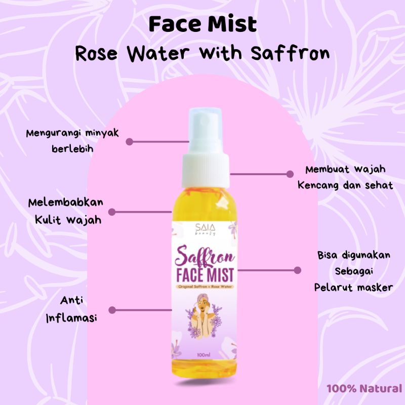 Facemist Saffron Super Negin Original + Pure Rose Water 100ml