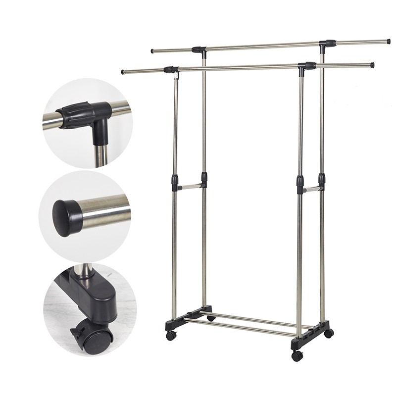 ((4KG) SHENAR DOUBLE CLOTH HANGER / RAK GANTUNG BAJU 4 RODA /GANTUNGAN BAJU/RAK GANTUNG PAKAIAN