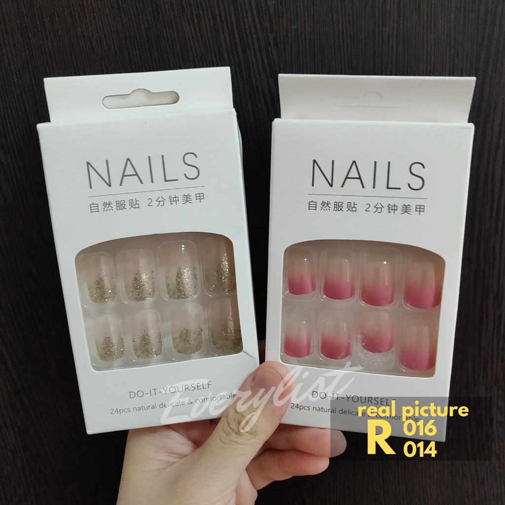 24 PCS False Nail High Quality with Pattern | Kuku Palsu Bermotif | Waterproof | Nail Art