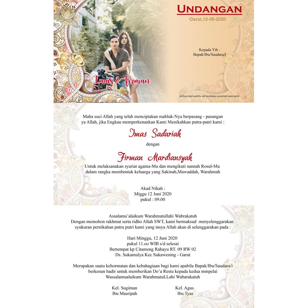 Undangan Lipat tiga Kertas Jasmine