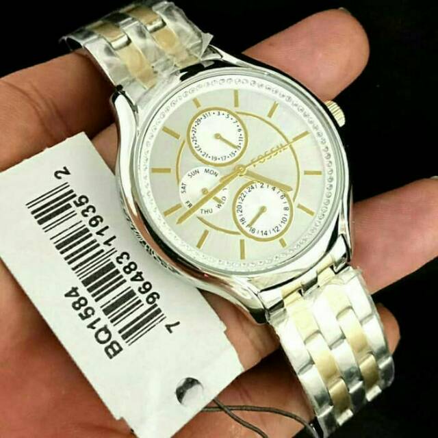 Jam Tangan Wanita Fossil BQ1584 Two-Tones - Analog + Tin Box