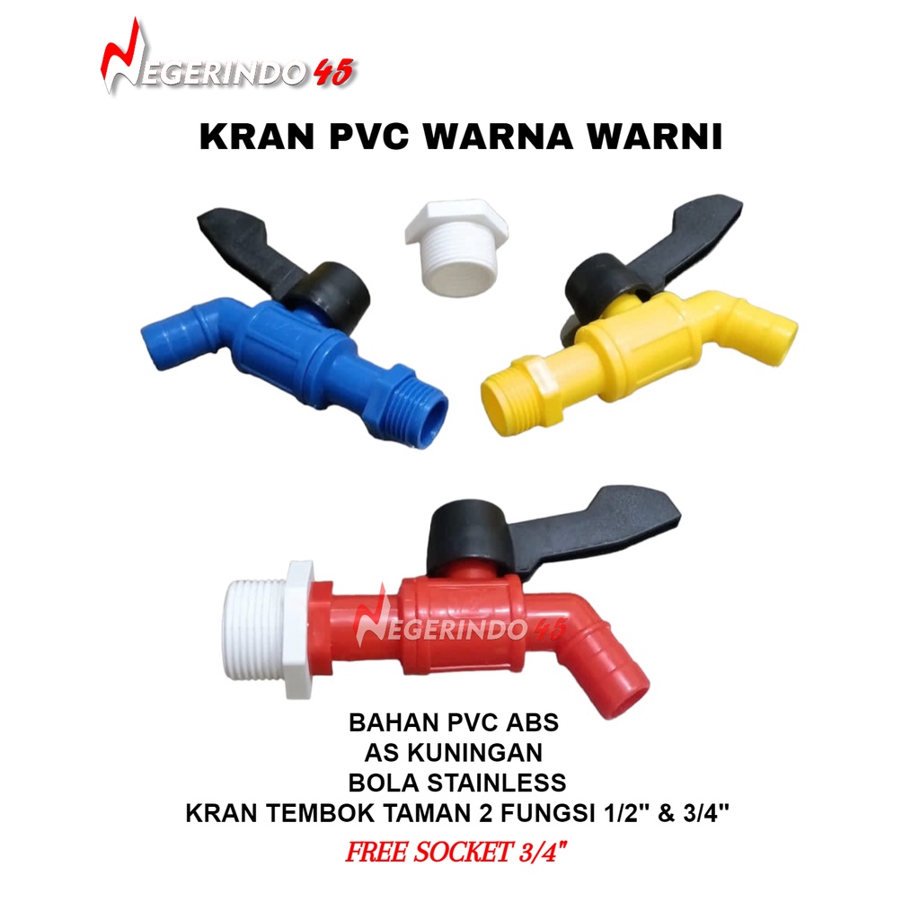 KERAN KRAN AIR PVC WARNA KRAN TEMBOK TAMAN 2 FUNGSI 1/2&quot; + SOCKET 3/4&quot;