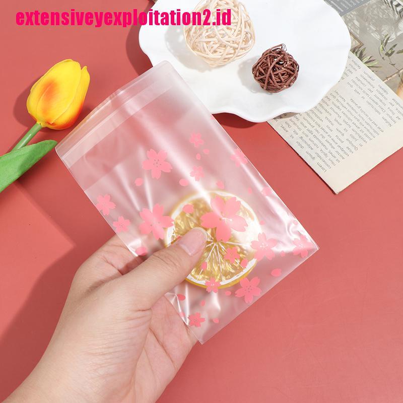 &lt; E2id &amp; &gt; 100Pcs / Set Kantong Plastik Motif Bunga Sakura Untuk Tempat Permen / Kue