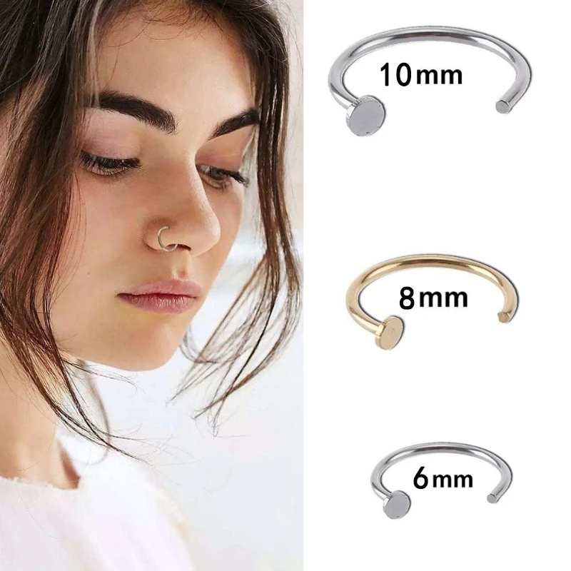 1pc Anting Klip Hidung / Bibir / Tubuh Tanpa Tindik Bahan Stainless Steel Gaya Punk