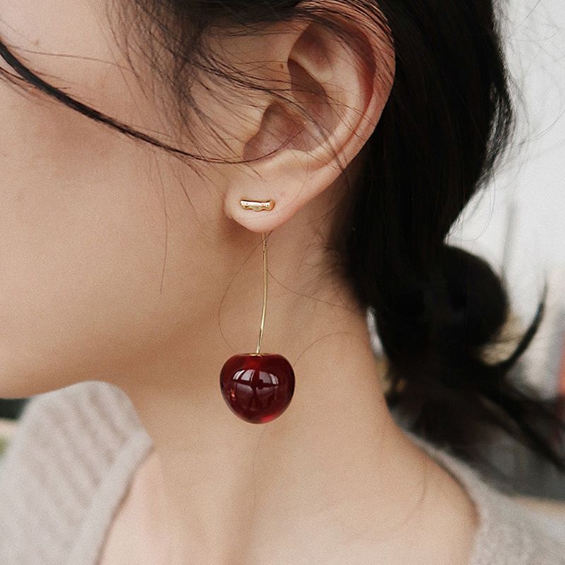 SIY  Sweet Wine Red Resin Fruit Studs Fresh Red Cherry Harvest Stud Earrings Women Fashion Earrings