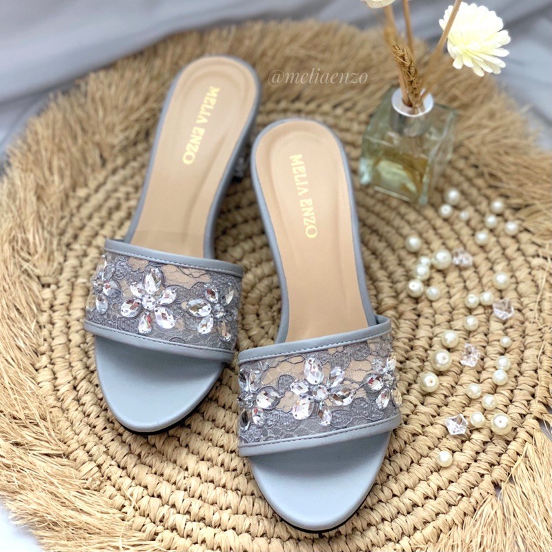 Meliaenzo - Sendal Hak Brukat | Sendal wedding | Diamond Heels