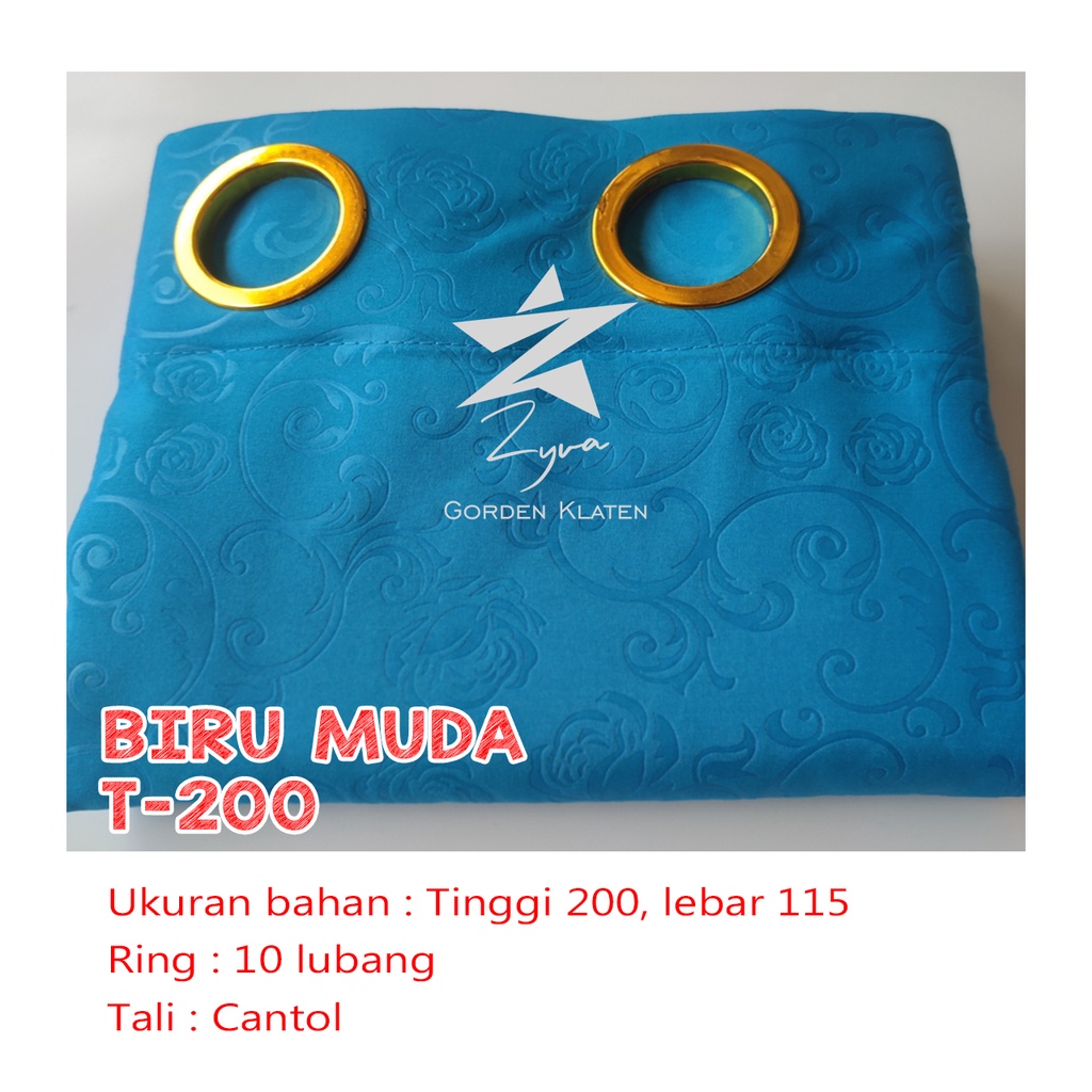 Gorden Polos Embos murah smokring 12 lubang Pintu Jendela Gorden Coklat polos Gordyn Hordeng Tirai-BIRU MUDA 200X115