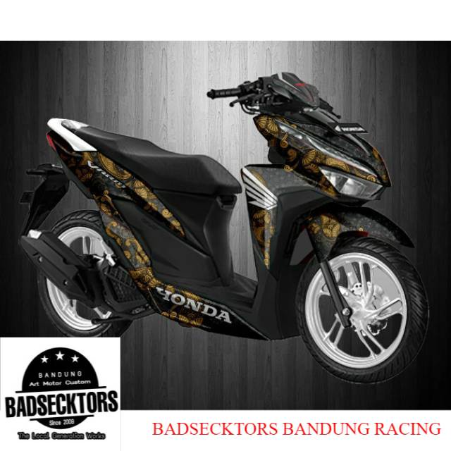 Decal stiker new vario 150 motif batik hitam gold keren
