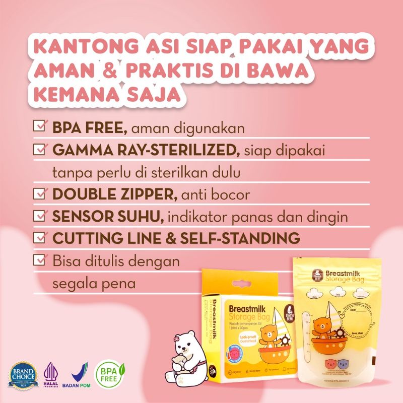 MAMA BEAR - BREASTMILK STORAGE BAG - KANTONG ASI MAMA BEAR 120ML ISI 30 KANTONG