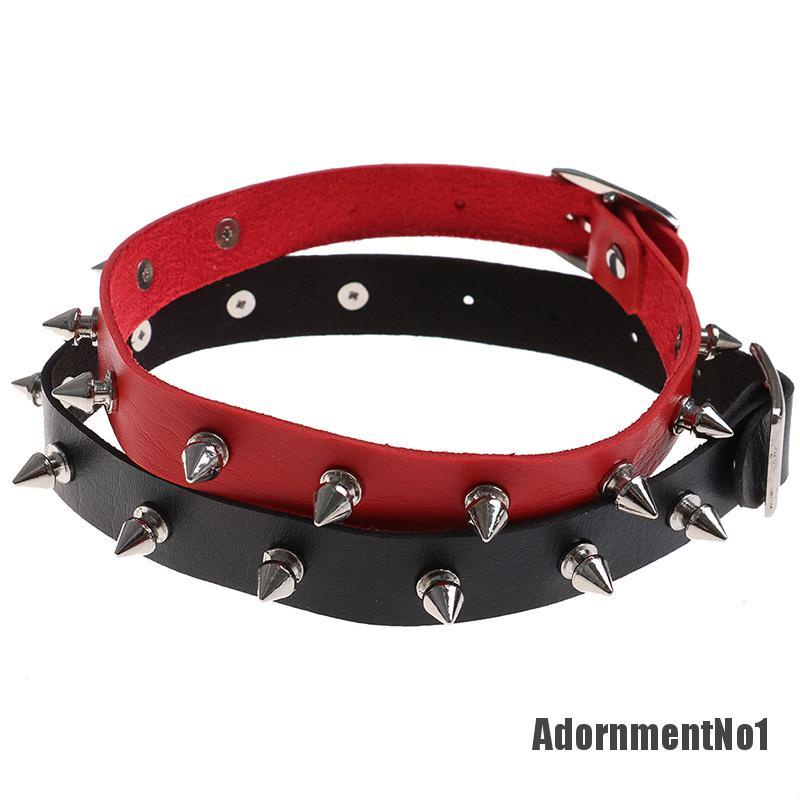 (Adornmentno1) Kalung Choker Bahan Kulit Aksen Rivet Hati Gaya Punk / Gothic Untuk Pria / Wanita