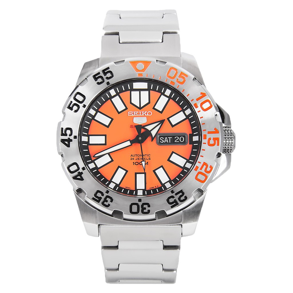 Seiko 5 Sports SRP483K1 Automatic Orange Dial Stainless Steel - Jam Tangan Pria