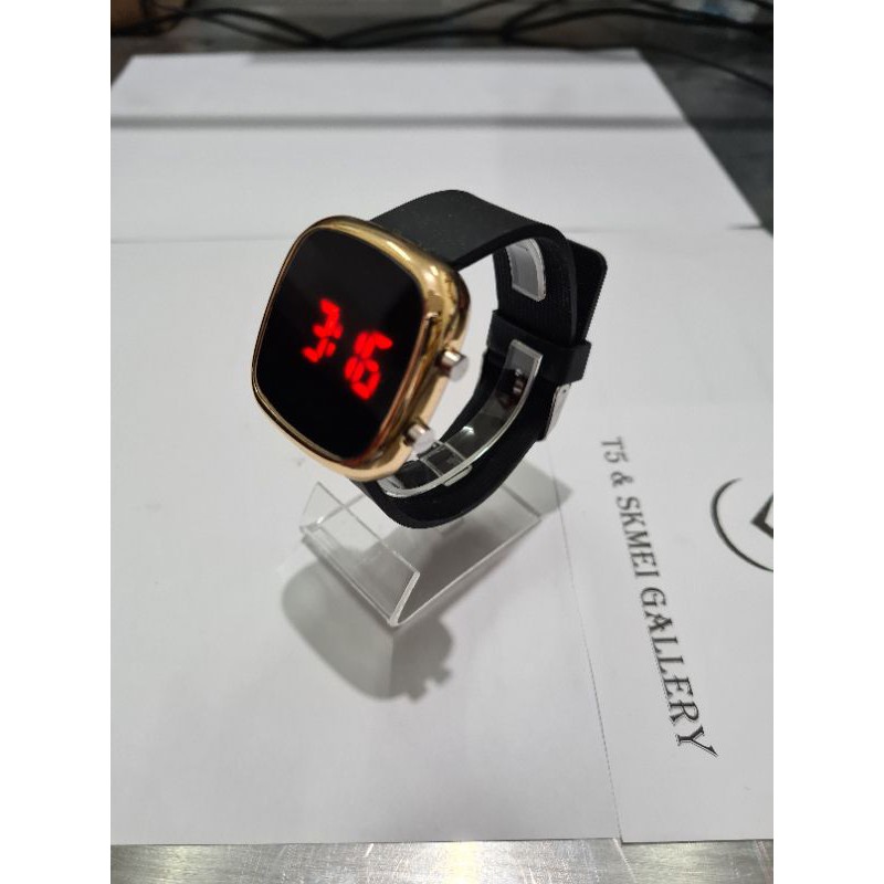 Jam Led watch oval free gift box-Black gold ov