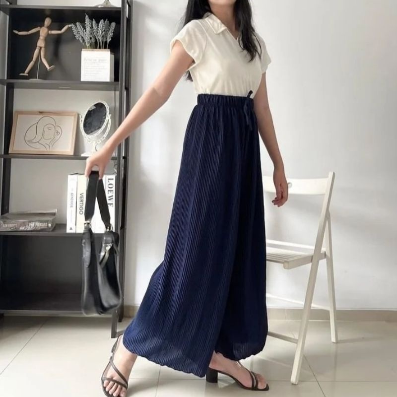 Kulot Lidi Polos Plisket Wanita Premium Fit S-XXL