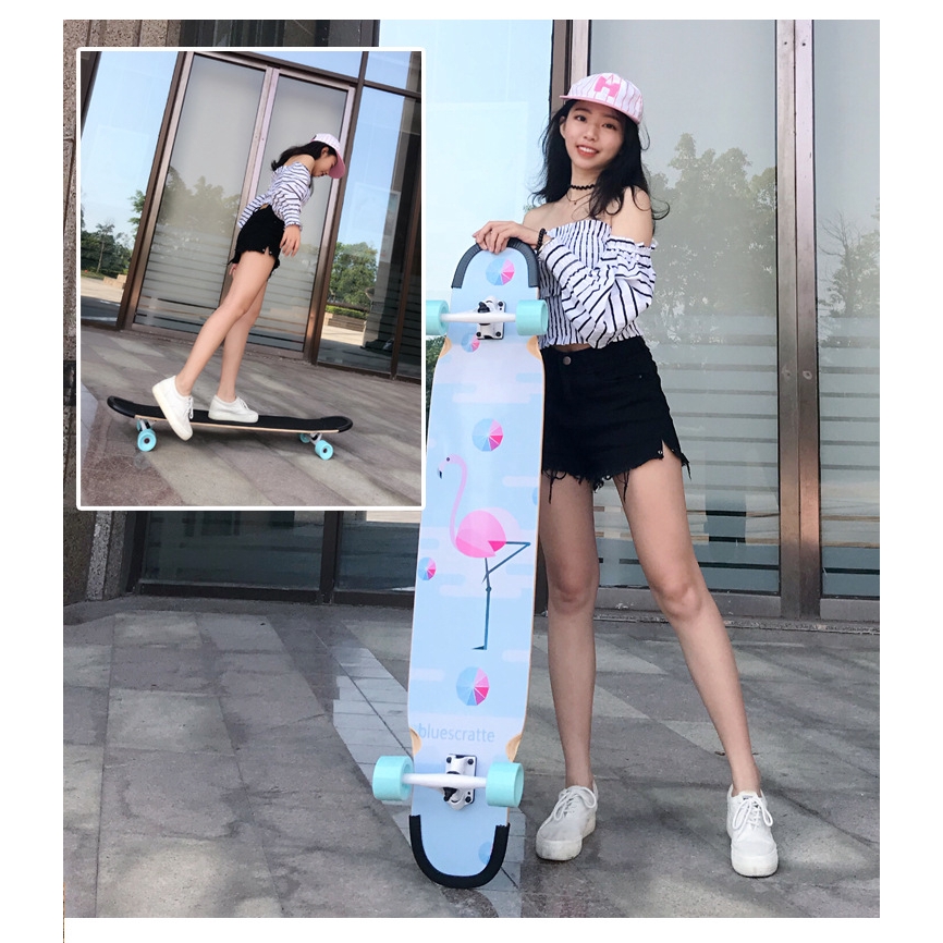 New 107CM Maple longboard Dance Board Papan Panjang Skateboard Perempuan Dewasa Skateboard Gaya Bebas 4roda