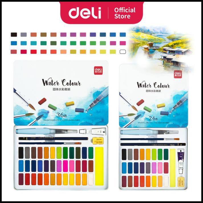 

Deli Solid Watercolor Set Cat Air Padat Isi 24/36 Warna 73876/73877 - 24 Warna 73876