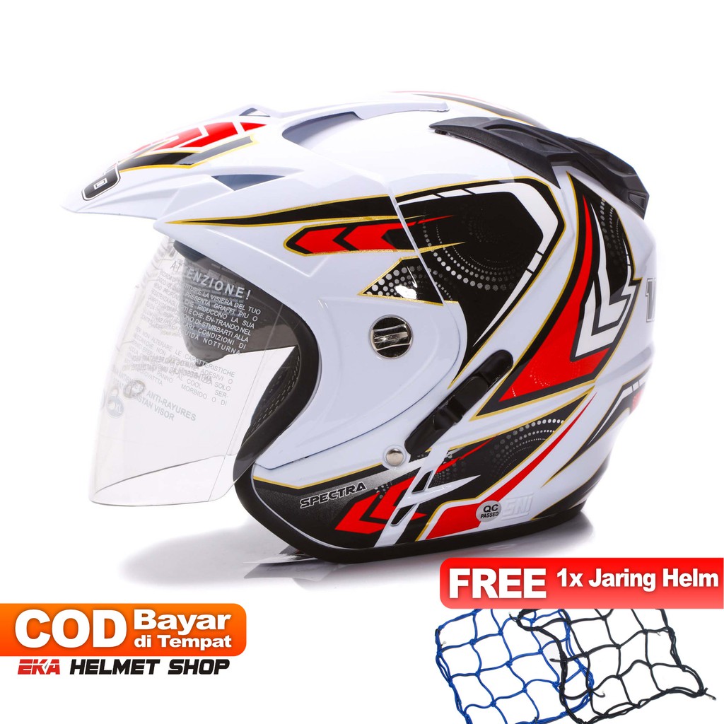 [Helm Dewasa] WTO Helmet Impressive - Spectra - Putih Merah + Promo Gratis Jaring Helm